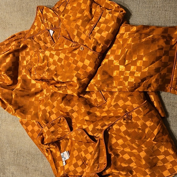 Bmg Other - Mother Daughter Matching Orange Checkered Satin Pajama Set